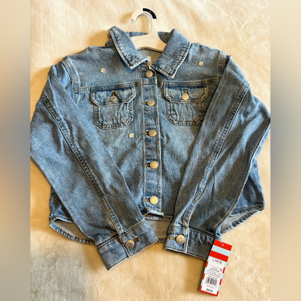 Cat & Jack Light Blue Denim Jacket with Daisy Accent size Large 10/12 NWT